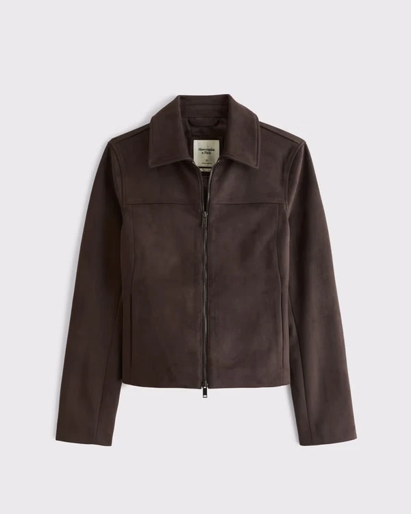 Abercrombie Slim Zip Vegan Suede Jacket / dark coffee SALE!! - product detail image 4