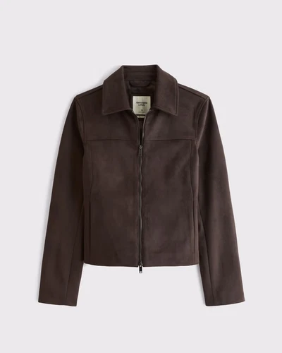 Abercrombie Slim Zip Vegan Suede Jacket / dark coffee SALE!! image 4