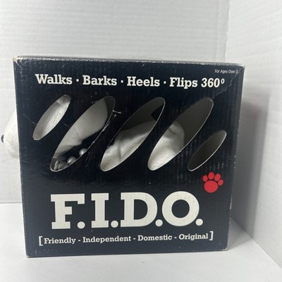 Vintage 2003 NEW Black FIDO Toy Dog Flips Walks Barks Heels Spiked Collar