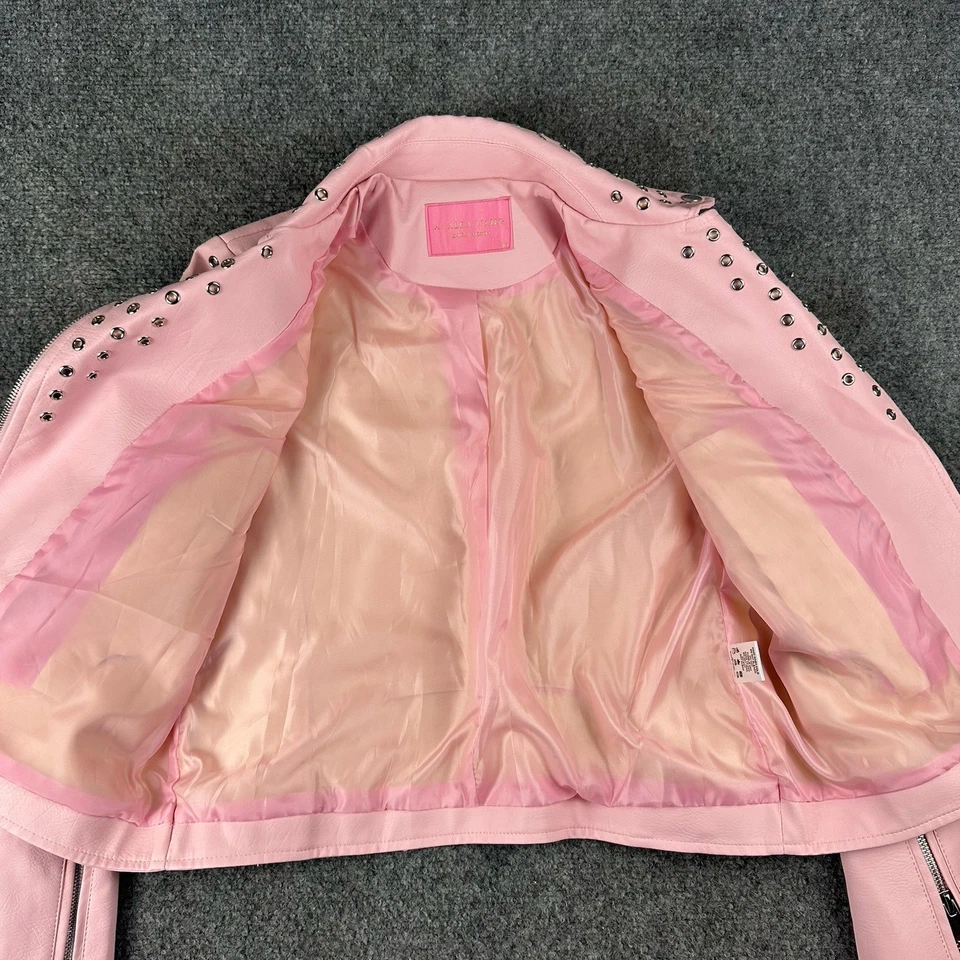 Chaqueta Moto Azalea Wang Rosalita Mediana Para Mujer Rosa Remachada Cremallera Imitación Cuero Foto 4 de 4