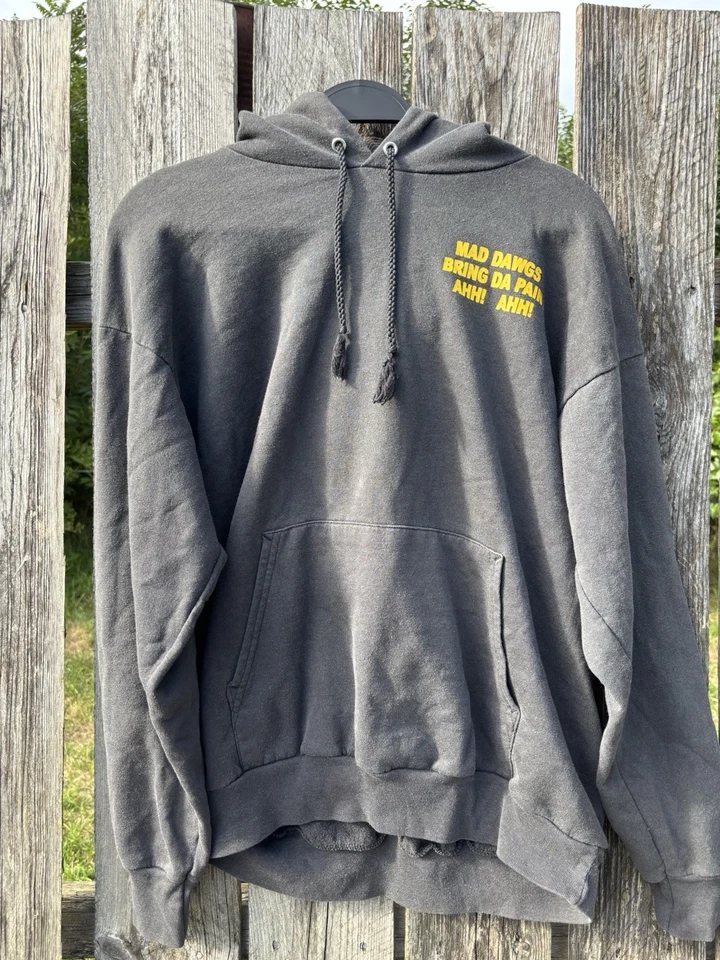 Sudadera con Capucha Vintage Mad Dawgs Hanes ComfortBlend L Negra Militar Gráfico Bulldog Años 90 Foto 3 de 4