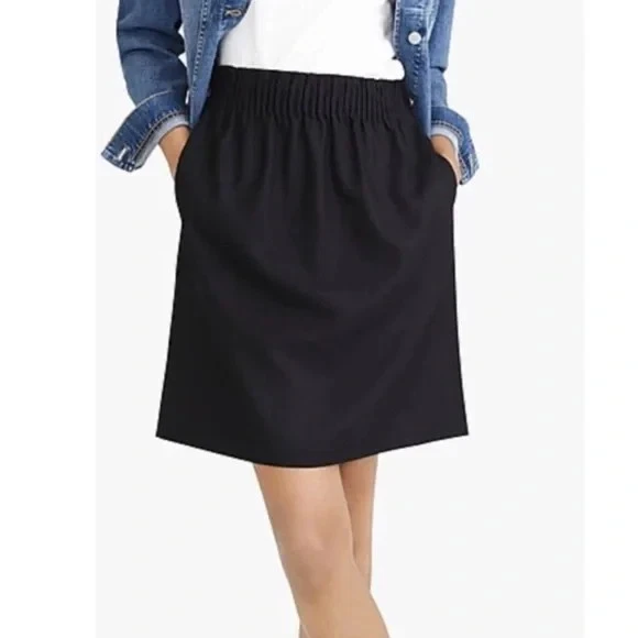 J.Crew Sidewalk Skirt Womens 12 Navy Linen Cotton Pull-On Elastic Waist Pockets