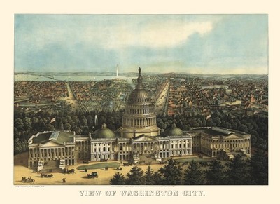 Historic Panoramic View - Washington DC - Sachese 1871 - Vintage Wall Art