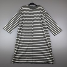 FatFace Womens Dress UK14 Green White Striped Jersey 3/4 Sleeve Casual