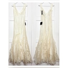 LULUS Satin Chiffon Empire Waist Ruffle Skirt Fairycore Romantic Wedding Dress M