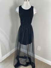 Vintage Forever 21 Dress Womens Medium Black Sheer Tulle Maxi Whimsigoth Goth