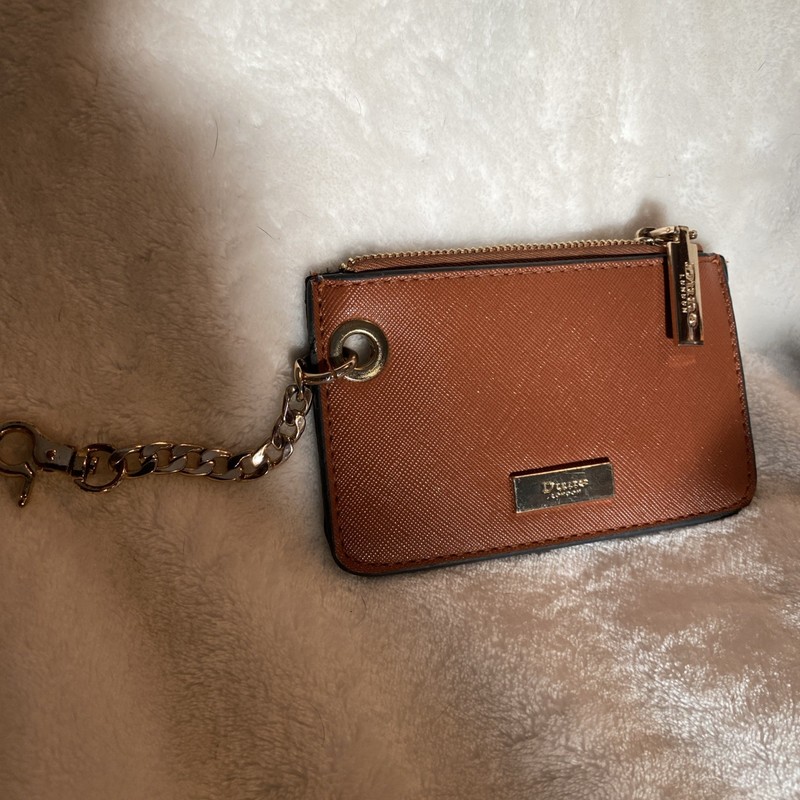 DUNE London Coin Purse Womens Light Brown Leather Gold Zip