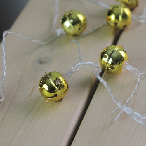 Northlight 10 Battery LED Gold Jingle Bell Novelty Christmas Lights Clear Lights - Picture 3 of 3