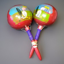Vintage Handmade Hand Painted Maracas Made in Mexico Gourds 7" Pair Folk Art
