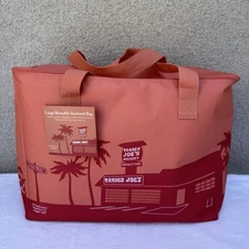 Trader Joe's Peach Pastel Insulated L XL Cooler Tote Reusable Shopping Bag Joes