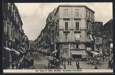 Postcard Messina, Via Garibaldi e Porta Marina 