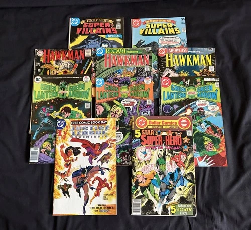 GREAT LOT OF 10 VINTAGE DC COMICS SUPER VILLIANS HAWKMAN GREEN LANTERN/ARROW+++
