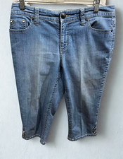 Cottagecore Capri Women  s Blue Embroidered Jeans 10P Button Snap