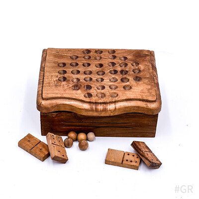 Vintage Wooden Domino & Solitaire Travel Game inc Box | Handmade