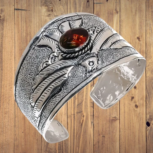 Bi-Color Tourmaline Gemstone Handmade Cuff Jewelry Bangle Adjustable C684 - Image 3 of 4