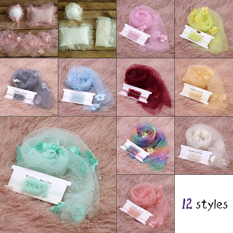 Conjunto de disfraces envolventes de diadema trajes de perlas de encaje accesorios para fotografía de bebé recién nacido 1x Foto 3 de 4