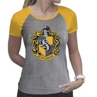 Harry Potter - Tshirt \Hufflepuff\" Woman Ss Grey & Yellow - Premium"