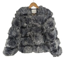 Grey Faux Fur Jacket/coat, Vera & Lucy Winter Overcoat, Mid Length Size L
