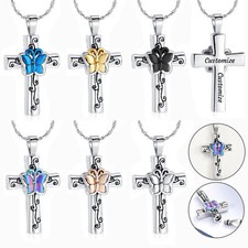 Butterfly Cross Cremation Urn Pendant Necklace Cremation Ashes Memorial Jewelry