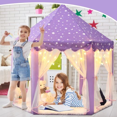 Magical Purple Princess Play Tent with LED Star Lights - Kids Indoor/Outdoor Fun - Picture 6 of 7