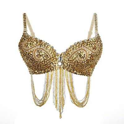 Silver Gold Sexy Chandelier Embellished Sequin Pole Dance Belly Dance Bra Top Ebay