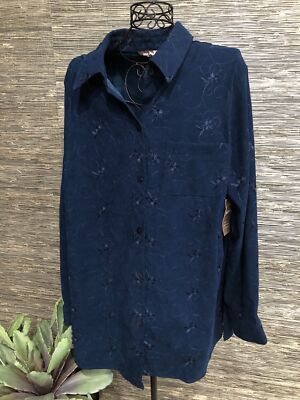 18/20W Plus Blue Embroidered Top Blouse Long Sleeve White Stag #95
