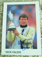 AUTOGRAPHED COLOR PHOTO OF NICK FALDO  SIGNED "MASTERS 89"