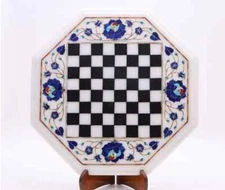 18" Chess Board white Marble chess Table Top inlay lapis pietra dura room decor