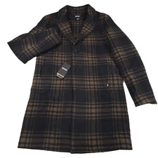 $795 HUGO BOSS C-Cam-234 Relaxed Fit Black Check Wool Top Coat Mens Size 40R