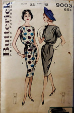 1960's Vtg Butterick 9003 Misses' Soft Shoulder Sheath Dress Belt Sz 12 Bust 32