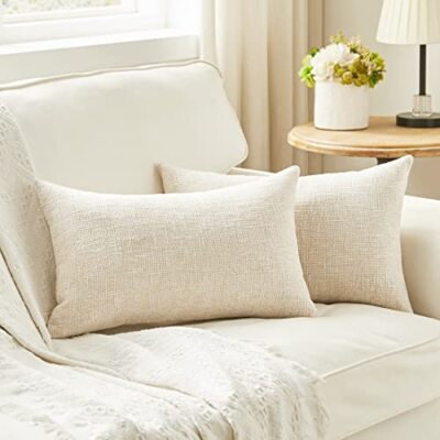 Set of Lumbar Pillow Covers 12x20 Inch Rustic Linen Packs, 12