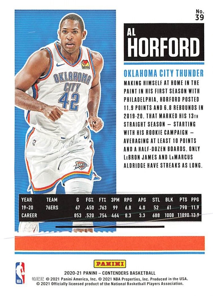 2020 Panini Contenders 39 Al Horford Oklahoma City Thunder eBay