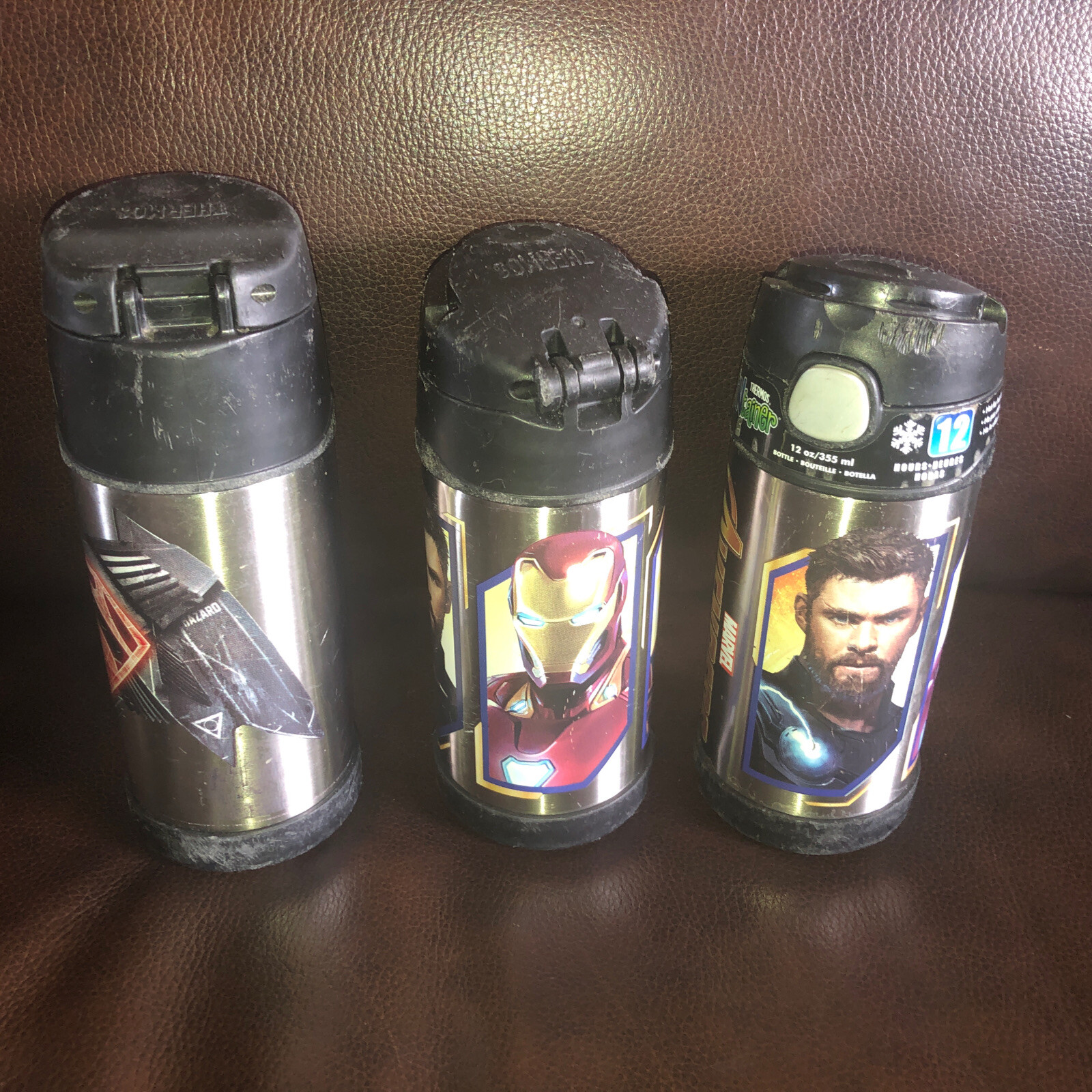Lot Of 3 Thermos 12 oz Funtainer Water Bottles Avengers Infinity War DC