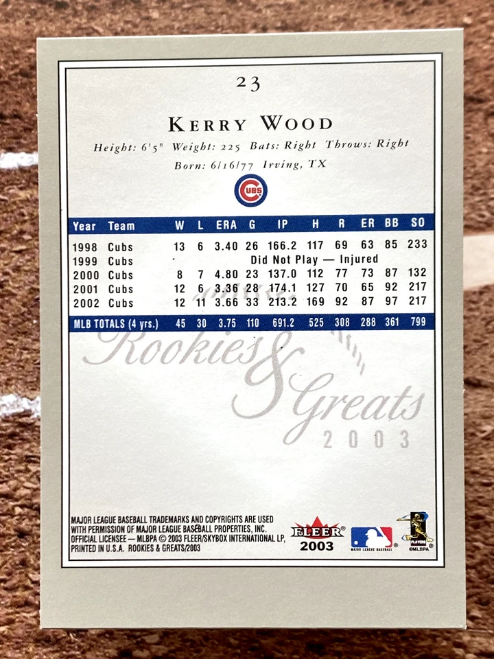 2003 Fleer Rookies & Greats Kerry Wood #23 - Image 2 of 2