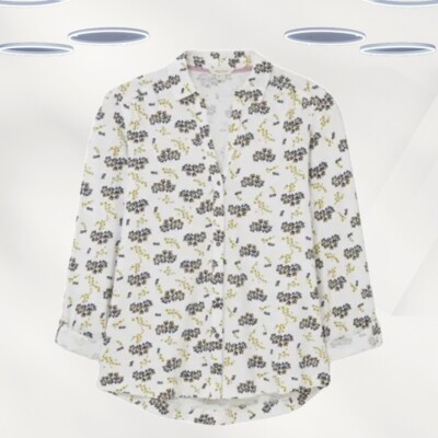 Ex White Stuff Women's Long Sleeve Jersey Printed Shirt in Ivory/Multi (Defect)