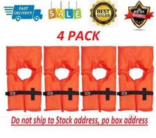 4 Pack Type II Life Jacket Vest, Orange, USCG Approved, Adult Fishing Boating
