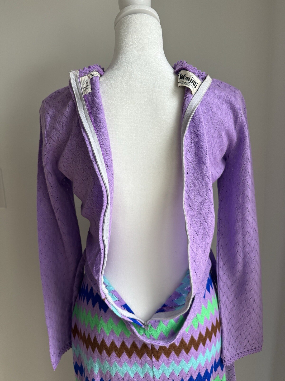 Vintage Wenjilli 70s Purple Knit Maxi Dress Size Small