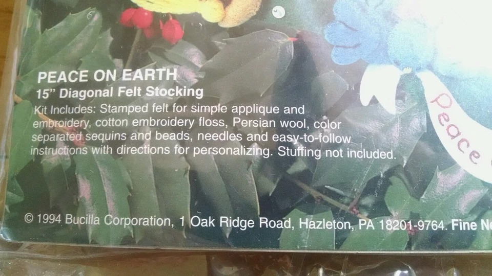 1994 VTG Christmas Stocking BUCILLA KIT Gallery Of Stitches PEACE ON EARTH NIP - Image 4 of 4
