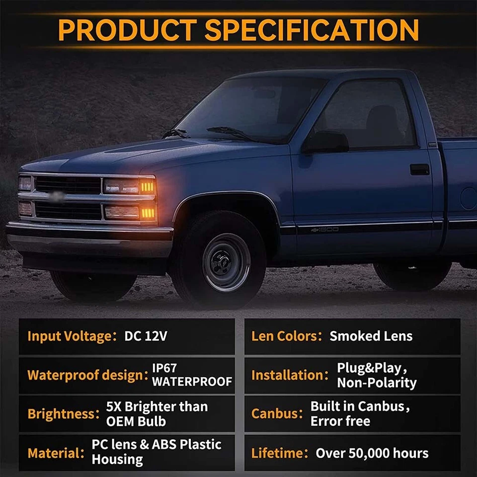 Clear Lens LED Front Corner Side Marker Light For 94-98 Chevy C/K 1500 2500 3500 Foto 4 de 4