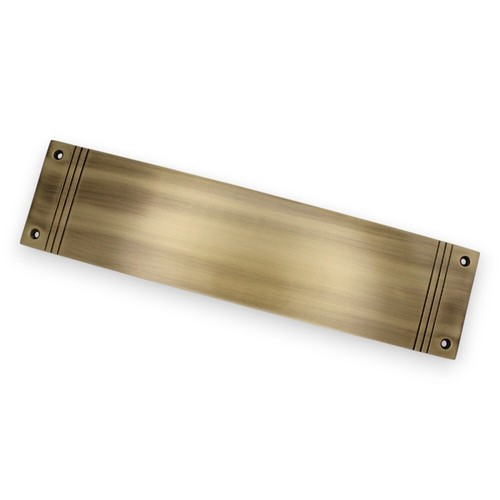 8 x Solid Antique Brass Finger Push Door Plate Reeded Period 305mm x 75mm - Picture 7 of 12