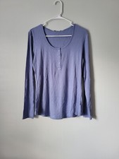 Eddie Bauer Blue Henley Women's XXL Scoop Snap Neck Long Sleeve Shirt NWT
