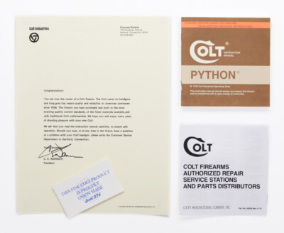 Colt Python Manual, Repair Station List And Letter. 1978 Free Shipping