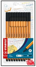 STABILO Point 88 Fineliner 10x Fineliner 0.4mm, Black, Wallet of 10
