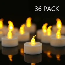 36-Pack Flameless LED Tea Light Candles Warm Yellow Flickering Battery Operated