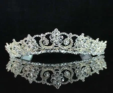 IMPRESSIVE GOLD AUSTRIAN RHINESTONE CRYSTAL CROWN TIARA HAIR COMB BRIDAL H1411G