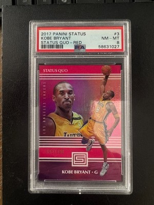 2017-18 Panini Status Kobe Bryant Status Quo Red /299 PSA 8 Mamba #3