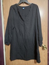 Old Navy 100% Cotton Womens Black Balloon Sleeve V Neck Mini Dress Size Medium!