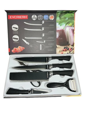 6PC Evcrierh Corrugated Kitchen Knife Set(Black set)