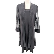 R M Richards Black Jacket Dress Mesh Sleeve Evening Set Size 14 Glam Cocktail