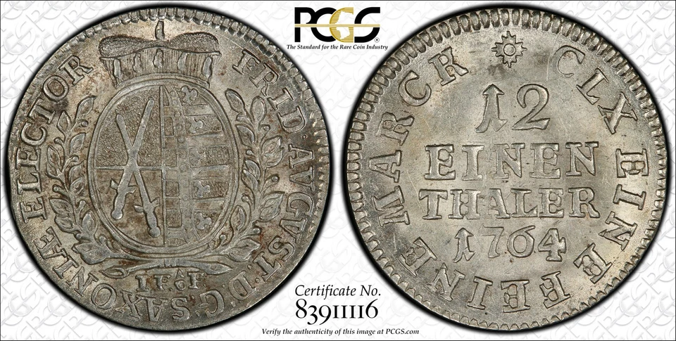 1764 IFoF GERMAN STATES Silver 1/12 THALER (Doppelgroschen) PCGS MS-62 - Image 3 of 3